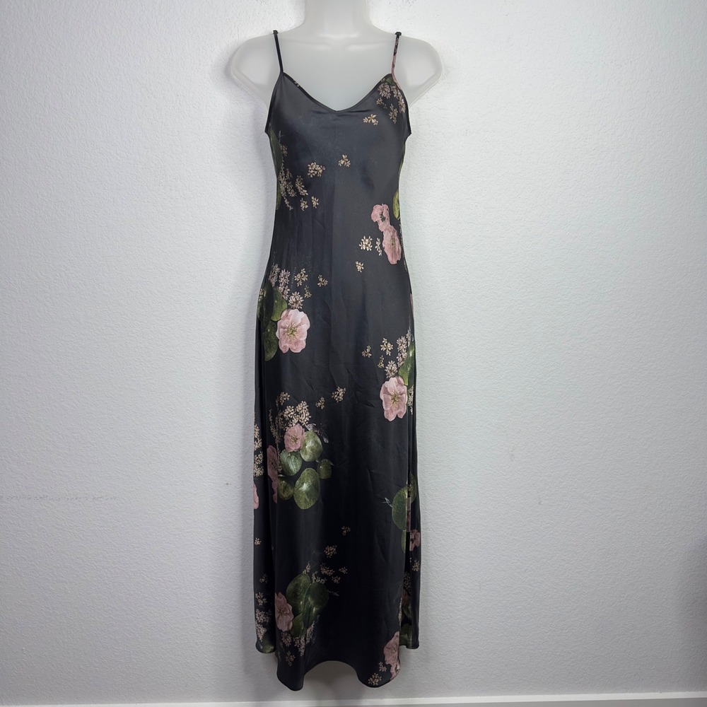 AllSaints Bryony Asago Slip Dress Women US 0 Black Floral Maxi Dark Romantic